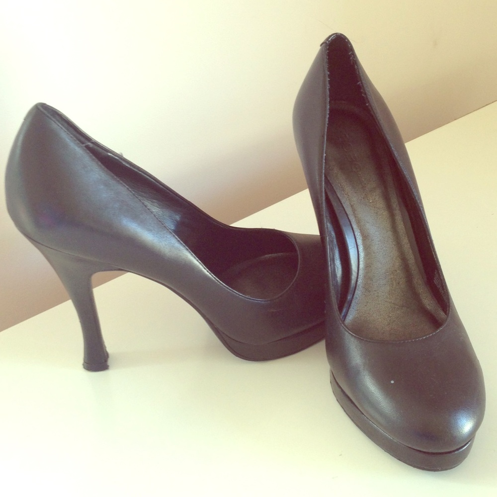 BCBG Perfect Black Leather Platform Heels